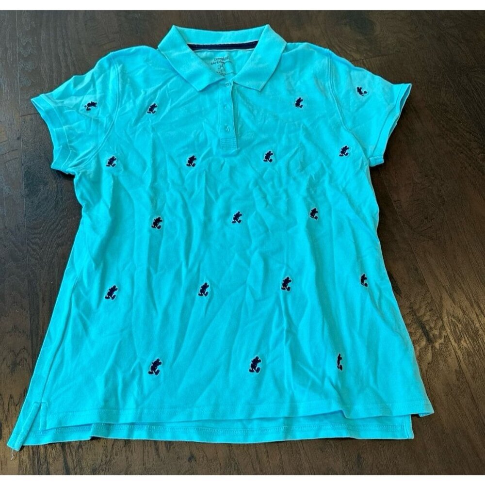 Disney World Parks Blue Polo Shirt Mickey‎ Mouse Embroidered All Over